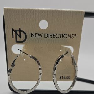 New Directions Textured Silver Hoops
